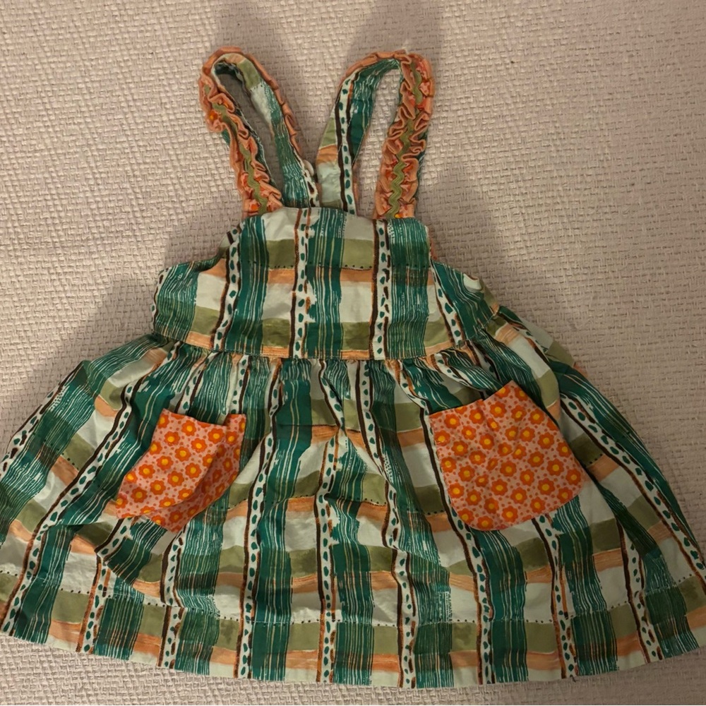 Misha And Puff Green and Orange Kids Dress